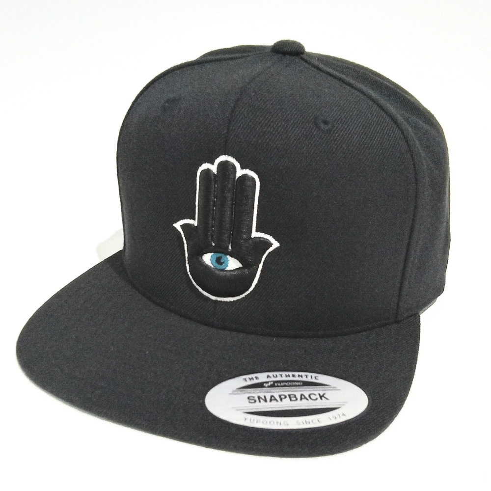 Hamsa Hand 3rd Eye 3D Embroidered Black Snapback Hat Flat Bill 6 Panel Y…